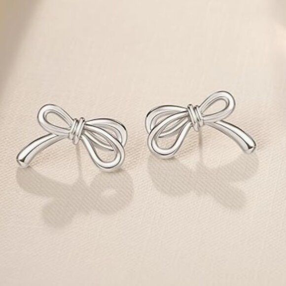 Jewelry - 14K White Gold plated, 925 Sterling Post Bow Stud Earrings